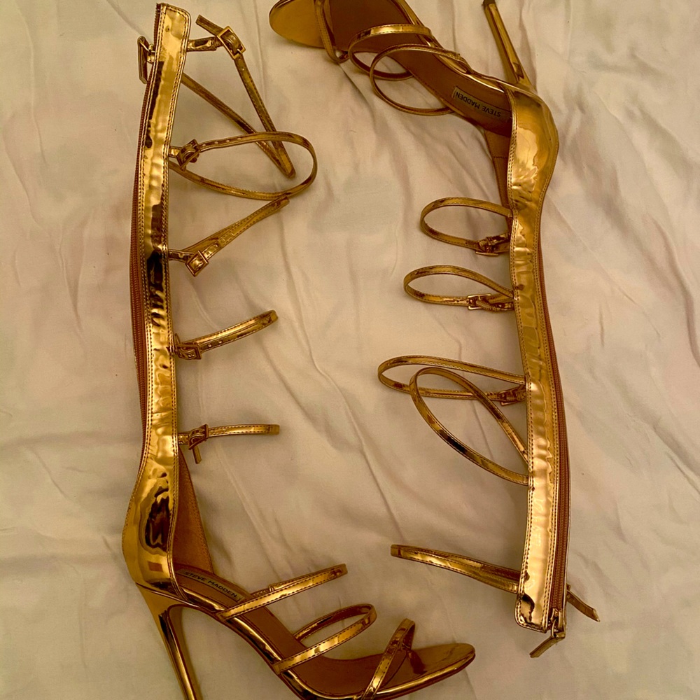 COPY - Gold STEVE MADDEN Gladiator Heels.